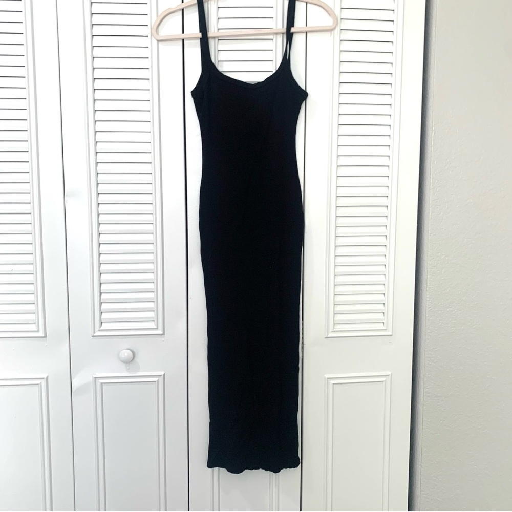 STPL Black Dress Ribbed Tank Midi Bodycon Dress Sz L